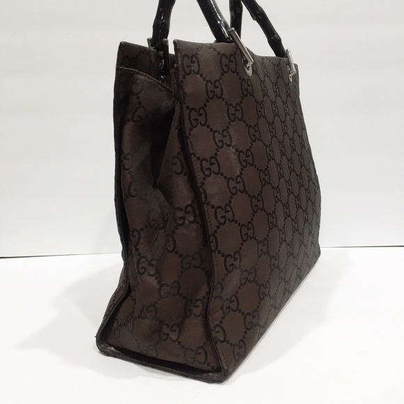❤️SOLD❤️Gucci brown and black monogram nylon bamboo handle vintage tote bag - Picture 2 of 14